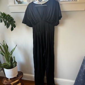 Angel Sleeve Satin Black Jumpsuit - Abercrombie & Fitch Size M